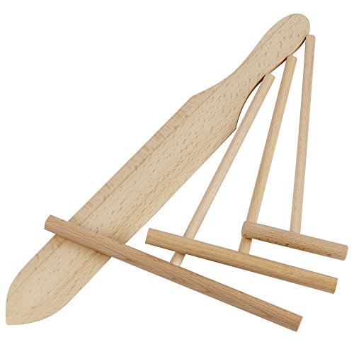 BICB Beechwood Crepe Spreaders and Spatula, Premium Crepe Making Kit - 4 Piece Set (7.9-inch, 5.7-inch, 3.1-inch Tools and 14-inch Spatula) Perfect for Any Crepe Pan Maker