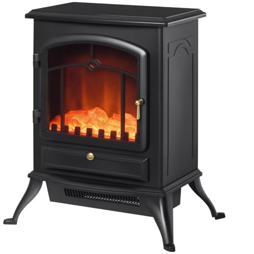 HOMCOM Chimenea Eléctrica Portátil 1000/2000W 15-20 m² 45x28x54 cm Negro