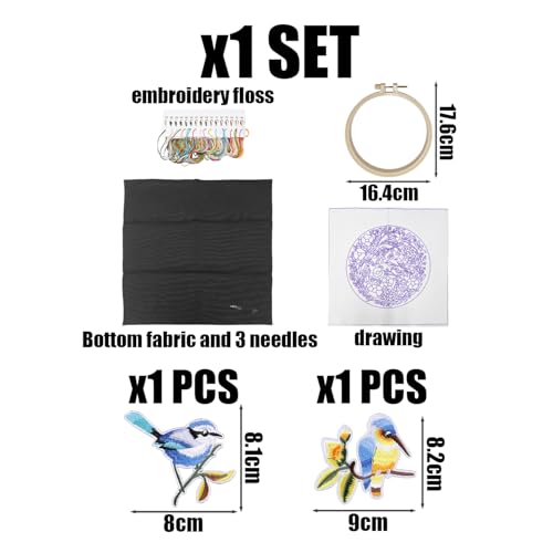 IDNVFY 1 Set Von Vogelstickgürtel -Accessoires Und 2 Stück Vogelstoffflecken, Stickerei, Stickset, Stickbeutel.