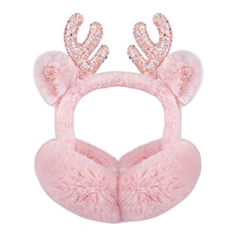 Surblue Cute Elk Animal Earmuffs Winter Warm Outdoor Ear Covers Headband Fur Ear Warmer, Pink Cover