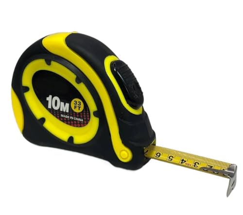 MOMENT Tape Measure 10 Meter/33feet Long Measuring Tape Durable Steel Retractable Ruler Tape Measure with Auto Lock and Smooth Sliding Tape Blade Yellow+Black 10mx25mm