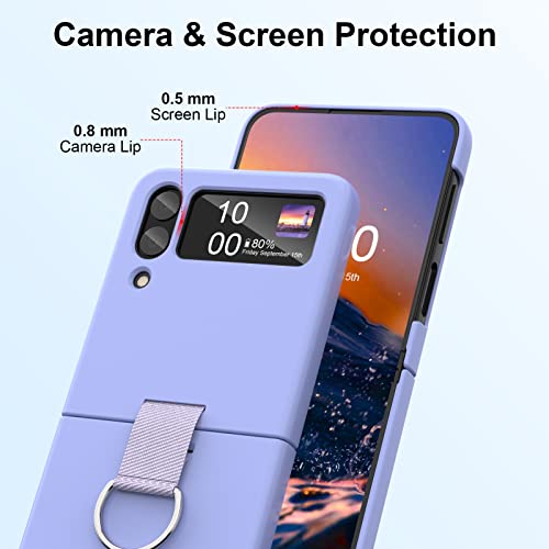 Samsung Galaxy Z Flip 4 Case Shockproof Heavy Duty Silicone Protective Cover With Ring Phone Case For Galaxy Z Flip 4 5G-Purple #TOP1