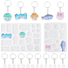 Beadthoven 107pcs DIY Keychain Silicone Molds Kit, Cat Dog Tag Resin Mold, Dog Pet Name DIY Epoxy Resin Casting Molds with Key Rings for Keychain Charm Pendants Jewelry Making Crafts