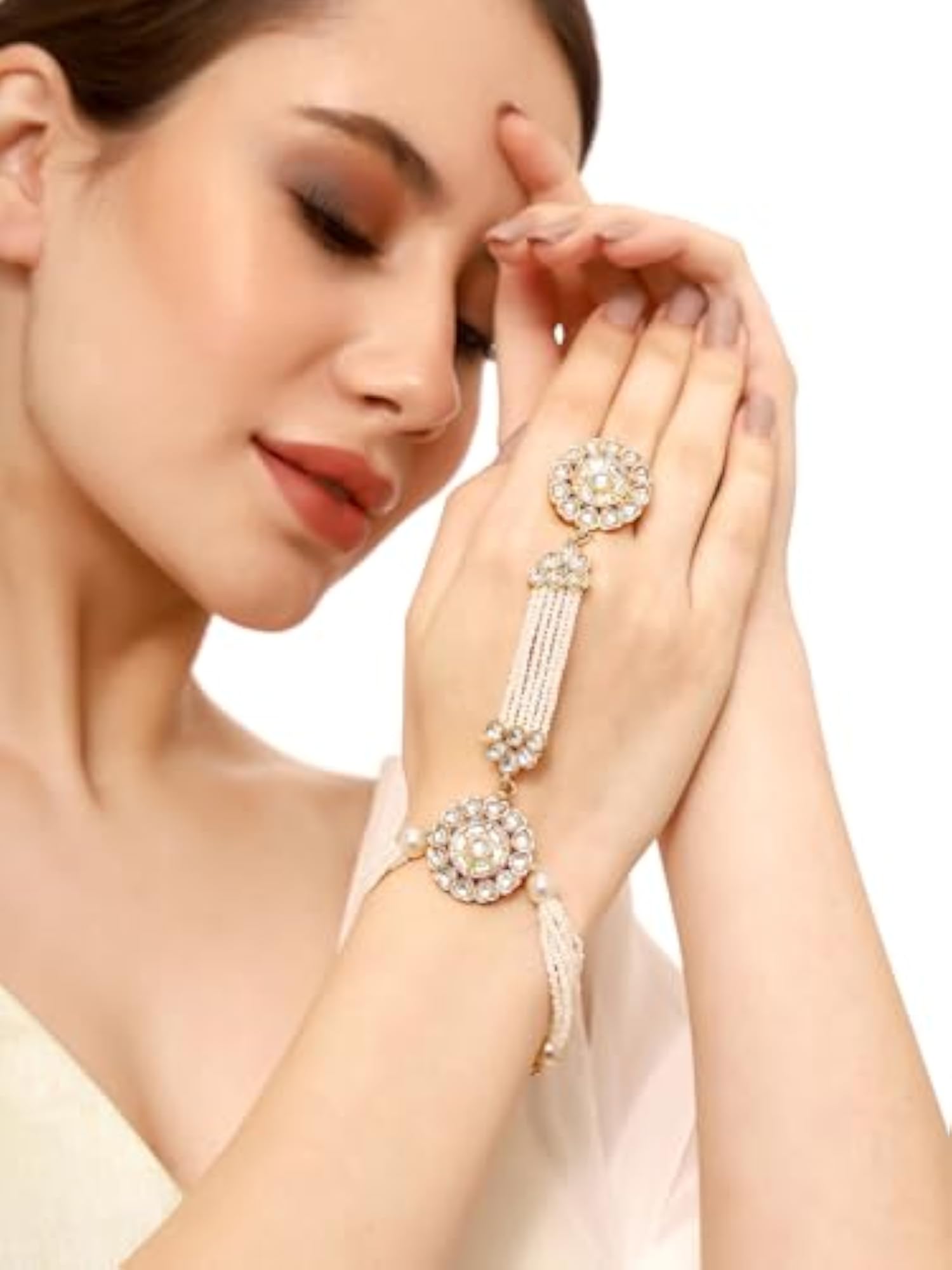 Pearl and Kundan Combo Hathphool