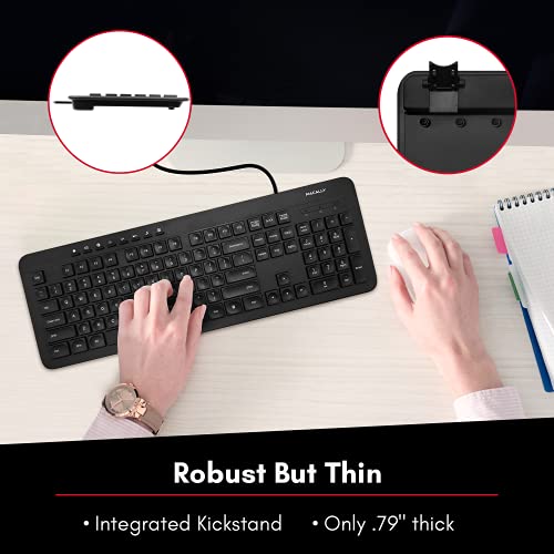 Macally Wired Keyboard, Ergonomic Computer Keyboard Wired USB for Windows PC Desktop Laptop for Office and Home
