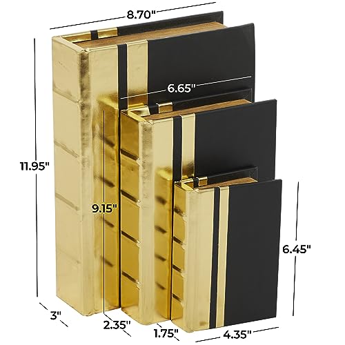 Cosmoliving By Cosmopolitan Faux Leather Faux Book Box With Metallic Finish, Set Of 3 12", 9", 6"H, Gold #TOP5