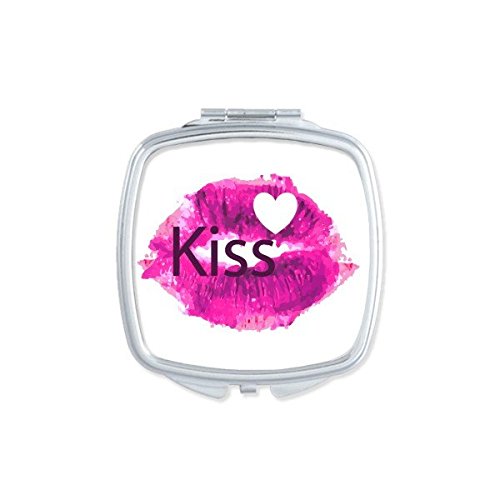 Miroir de poche portable carré au motif illustration coeur et baiser rose