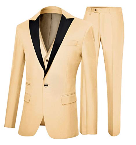 One Button 3 Pieces Champagne Wedding Suits Notch Lapel Men Suits Groom Tuxedos Champagne 42 Chest / 36 Waist