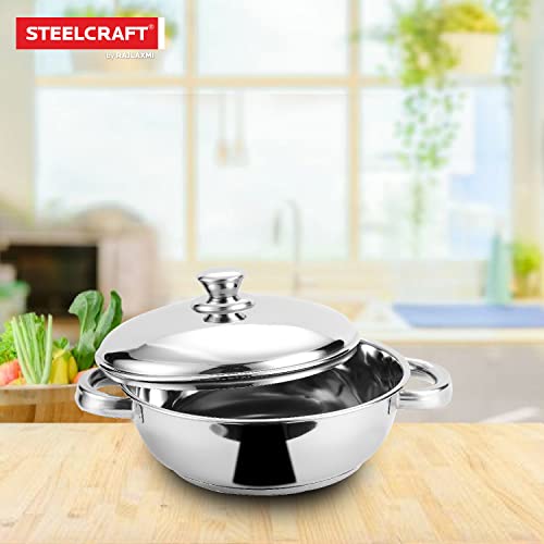 Image of Steelcraft Premium Stainless Steel Euro kadai -20 cm, 920ml (Induction Friendly) Cook and Serve, for Multipurpose Cooking, Silver, Set of 1