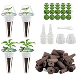 NAVESO Wachstumsschwämme Hydroponic, 125 Stück Hydroponische Anzuchtsysteme Kit mit 50 Ersatz-Zuchtschwämme, 50 Etiketten, 12 Isolierenden Deckeln, 12 Pflanzenkorb, 1 Pinzette, Samen-Starter-Hülsen