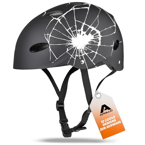 Apollo Casco de Bicicleta, Casco de Patinete, Casco Skate para Niños y Adultos – Casco Niño y Adulto con Rueda de Ajuste – También como Casco BMX, Monopatín, Scooter – Diferentes Tamaños y Colores