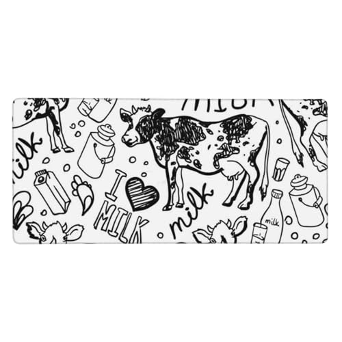 Tapis de souris grand format 40x90 cm motif vache dessinée main sous main bureau antidérapant
