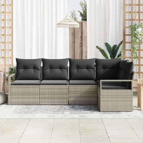 Canapé modulaire en rotin 5 pièces gris clair pour terrasse - 4