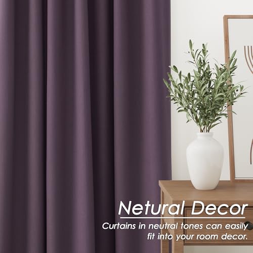 Image of Plum 100% Blackout Linen Curtains for Bedroom 102 Inches Long Back Tab Thermal Insulated Luxury Modern Boho Decor Black Out Curtain for Living Room Dining Room Office Drapes 52x102, 2 Panels
