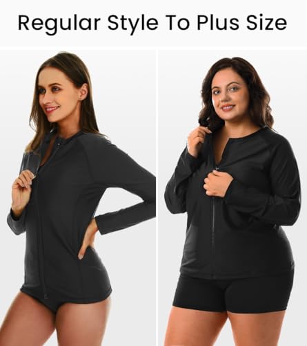 HODOSPORTS Women's Rashguard UPF 50+ Swimsuit Zip Front Sun Protection Swim Shirt Long Sleeve S-5XL4