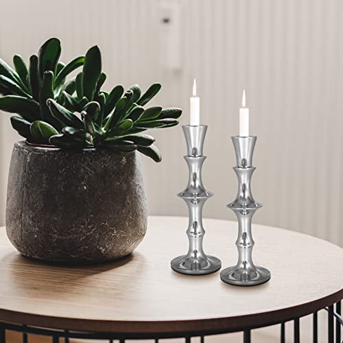 Decorative Silver Candlestick Holders Set Of 2 - Vintage Modern Decorative Centerpiece For Wedding Christmas Candle Light Dinner Party Gift For Taper Candles - Silver - 7 Inch #TOP1