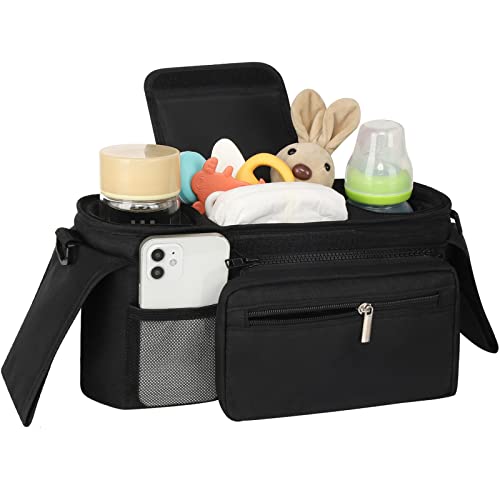 image for Accmor Universal Stroller Organizer with Insulated Cup Holder Detachab
