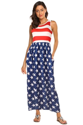Image of Hount Women's Summer Sleeveless Striped Flowy Casual Long Maxi Dress with Pockets
