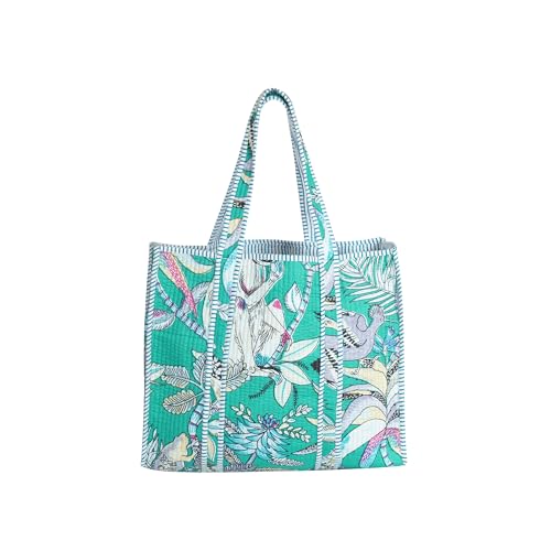 Image of Cotton Tiger Block Print Tote Bag, Indian Handmade Shopping Shoulder Bag, Unisex Market Daily Use