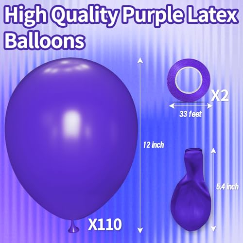 Image of Purple Latex Party Balloons, 110 Pack 12 inch Round Helium Balloons for Wedding Graduation Halloween Birthday Party Backdrop Decorations