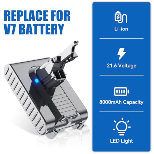 Image of BATTOOL 8.0Ah Li-ion Battery Replacement for Dyson V7 Battery 21.6V 229687 225403 SV11 Compatible with Dyson V7 Animal Motorhead Absolute Fluffy Trigger Allergy Vacuum Cleaner