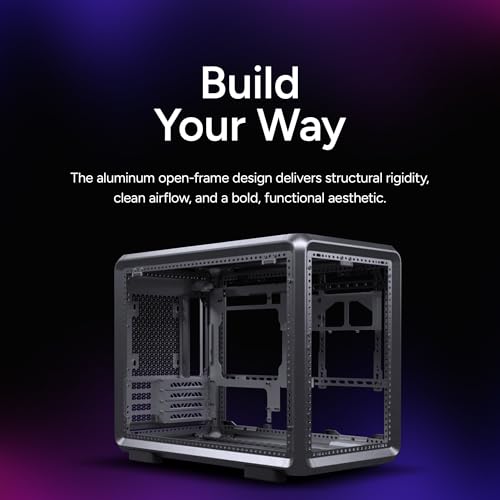 Image of Cooler Master MasterFrame 400 Micro ATX PC Case, Premium Aluminum mATX Modular Chassis, 1x ARGB Fan, 390mm GPU Support, 360mm AIO Radiator, Dual Orientation, USB 3.2 Type-C, Black