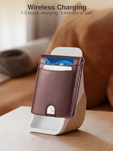 Miroddi Premium Leather Mens Wallet, Works with Apple Find My, RFID Blocking Smart Wallet for Men, Holds up to 10 Cards, Slim Bifold Credit Card Holder with Cash Slot, Wireless Rechargeable, Brown — view 6