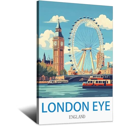 Affiche de voyage vintage London Eye England souvenir nostalgie Angleterre grand format 50x75