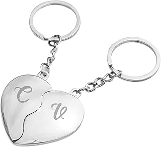 Treat Republic Personalised Magnetic Joining Hearts Keyring – 10.5 x 5 x 1 cm, Custom Keychain, Monogrammed Initials, Magnetic Keyrings, Silver Plated | Keyrings and Keychains
