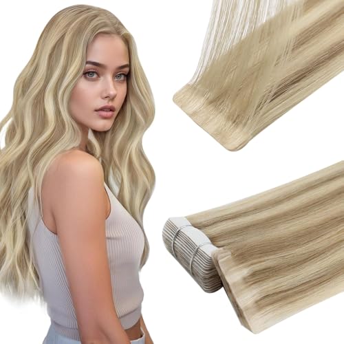 Full Shine Tape in Hair Extensions Human Hair, 16/22 Golden