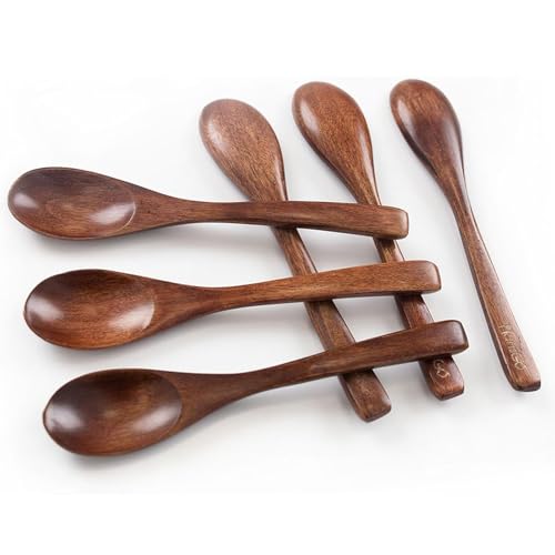 HANSGO 6PCS Wooden Spoons for Eating, 6 Inch Small Wooden Spoons for Honey, Coffee, Tea, Hot Cocoa, Jam, Bath Salts, Little Wood Table Spoon for Stirring, Smooth Finish, Unique Gifts for Men Women