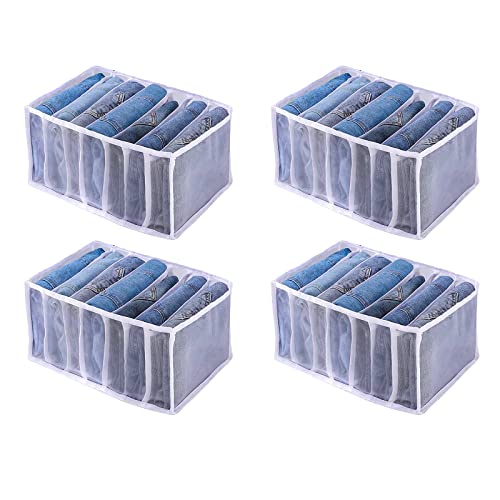KIPIDA 4 Stück Kleiderschrank Ordnungssystem für Jeans Hosen Hemden, Faltbare Mesh-Aufbewahrungsbox, Schubladen-Organizer, Kleideraufbewahrung Organizer Box für Kleidung, Jeans, Leggings, T-Shirts Cover