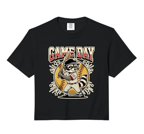 Funny Trash Panda Softball Game Day Raccoon Batter Comfort Colors Crop Top
