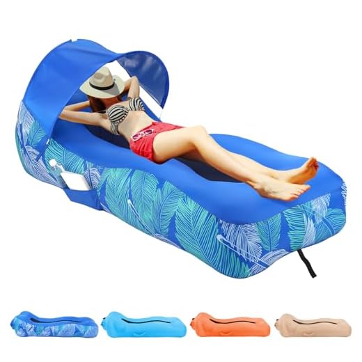 Inflatable Lounger Air Sofa with Unique Sun-Shade Design, Inflatable Beach Bed with Pillow, Waterproof Inflatable Couch Camping Chair Hammock for Hiking Backyard Lakeside Travel Beach Park Picnics