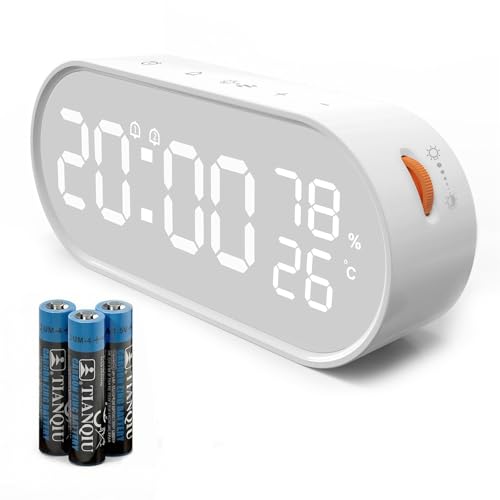 Display LED Nitido & Monitor Ambiente in Tempo Reale - Sveglia digitale con display LED ad alta risoluzione. Mostra chiaramente ora, data, temperatura (-9℃~50℃) e umidità (20%~95%). Perfetta per chi soffre di allergie o è attento alla salute, per monitorare il clima della tua camera da letto, ufficio o nursery.