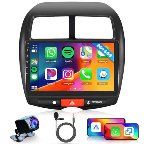 Hodozzy 2G+64G Radio para Mitsubishi ASX 2010-2016/Peugeot 4008 2012/Citroen C4 2007-2013 con Carplay Android Auto, 10,1 Pulgadas Pantalla Táctil de GPS Bluetooth WiFi DSP FM/RDS Radio, SWC, Cámara