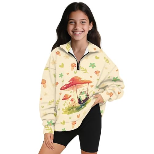 Girls Long Sleeve 1/4 Zip Pullover Sweatshirt Trendy Streetwear Top for School Casual Outing Sports Sizes 5-14Y2