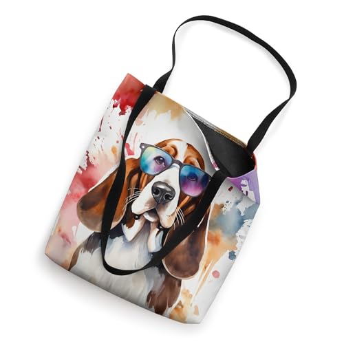 Bolso tote con estampado de perro Basset Hound y salpicaduras de acuarela miniatura 2