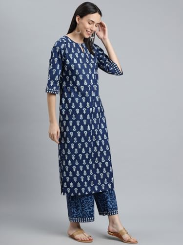 Image of Libas Printed Cotton Straight Kurta With Palazzo and Dupatta