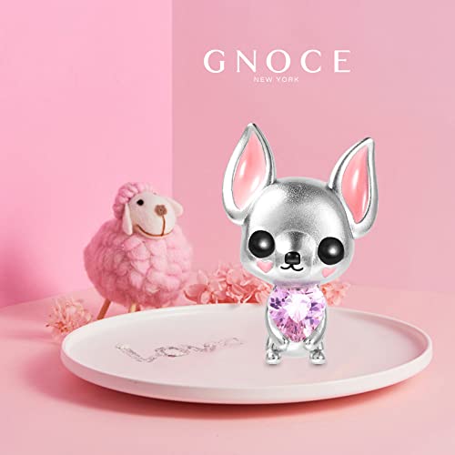 Image of GNOCE Embraces Heart Gemstone Bead Charms 925 Sterling Silver Wolf Fox Bear Husky Hedgehog Astronaut Chihuahua Dinosaur Rabbit Koala Axolotl Angel Tiger Dog Unicorn Cat Jewelry Gift for Women