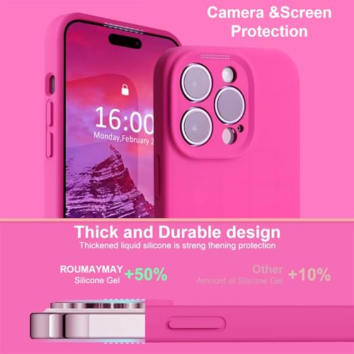 ROUMAYMAY for iPhone 14 Pro Max Case, Liquid Silicone Shockproof Upgraded [Camera Cover], Soft Fine Smooth Microfibre Lining Anti-Scratch, Full Body Phone Case for iPhone 14 Pro Max Cover Hot Pink by ROUMAYMAY - Image 3