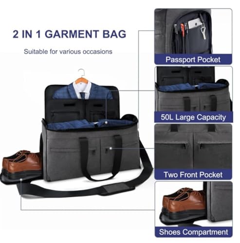 Habrur Duffel Bag Convertible Garment Bags for Travel with Shoes Compartment,2 in 1 Garment Duffle Bag Overnight Bag Travel (Color : A, Size : 22.1 * 10.2 * 12.9in)3