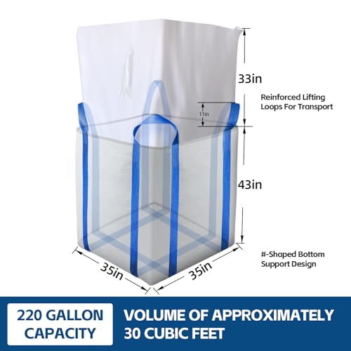 WINGLEAP 5 Packs FIBC Bulk Bags,Holds up to 4400 lbs Construction Bags Heavy Duty,210-Gallon Woven Polypropylene Dumpster Bag for Industry Agriculture and Construction,Sealable Top by WingLeap - Image 5