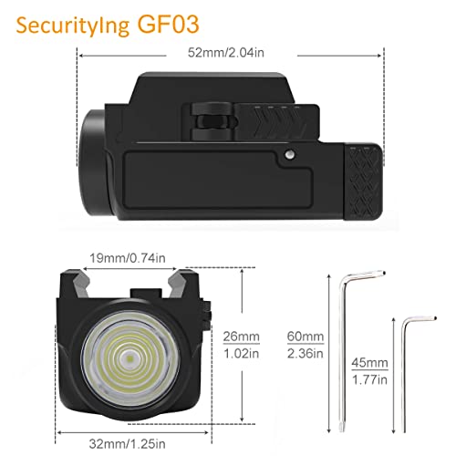 Securitying Gf03 800 Lumens Mini Pistol Light, Usb Rechargeable Rail Mounted Tactical Weapon Light, Quick Release Compact Waterproof Weaponlight For Mil-Std-1913 Rails, Built-In Battery #TOP1