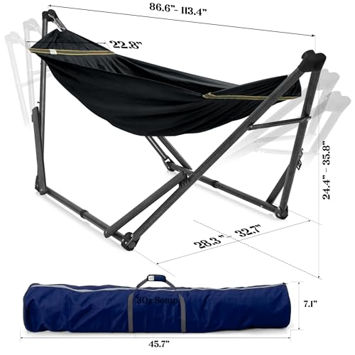 Tranquillo Uniki Hammock with Stand for Outside Portable Hammock, 550lbs Capacity Deluxe Double Hammock Stand, Collapsible Camping Hammock and Stand, Black - Thumbnail 5