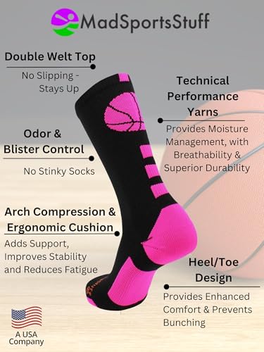 MadSportsStuff Basketball Socks for Boys Girls - Athletic Crew Socks - Youth and Adult Sizes4