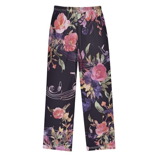 ZZXXB Music Note Rose Flowers Boys Long Pants Soft Trousers Elastic Waist Kids Lounge Bottoms with Pockets S-XL2