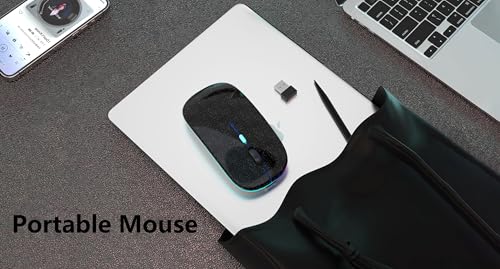 Image of WREANU Wireless Bluetooth Mouse, Rechargeable Laptop Mice, Black Bright | LED Lights, Dual Mode(BT5.2 & 2.4G Portable USB Receiver) Silent Slim Computer Mouse for Laptop /iPad /Tablet /Computer /Mac