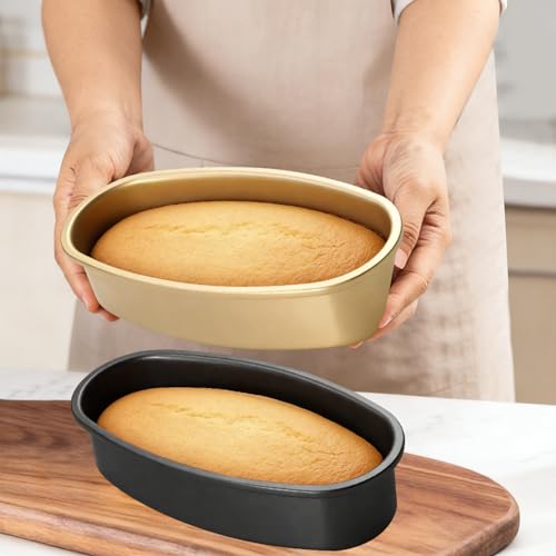 Image of Tissting Oval Bread Pan 9.1x4.7x2.0in /23x12x5cm, Carbon Steel Nonstick | Loaf Baking Mold | Homemade Cake & Cheese Bread | Kitchen Bakeware(Black)