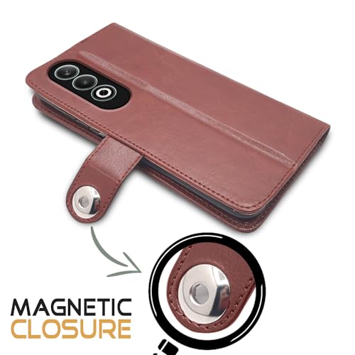Image of Pikkme OnePlus Nord CE 4 5G Flip Cover Leather Finish | Inside TPU with Card Pockets | Wallet Stand and Shock Proof | Complete Protection Button Flip Case (Brown)